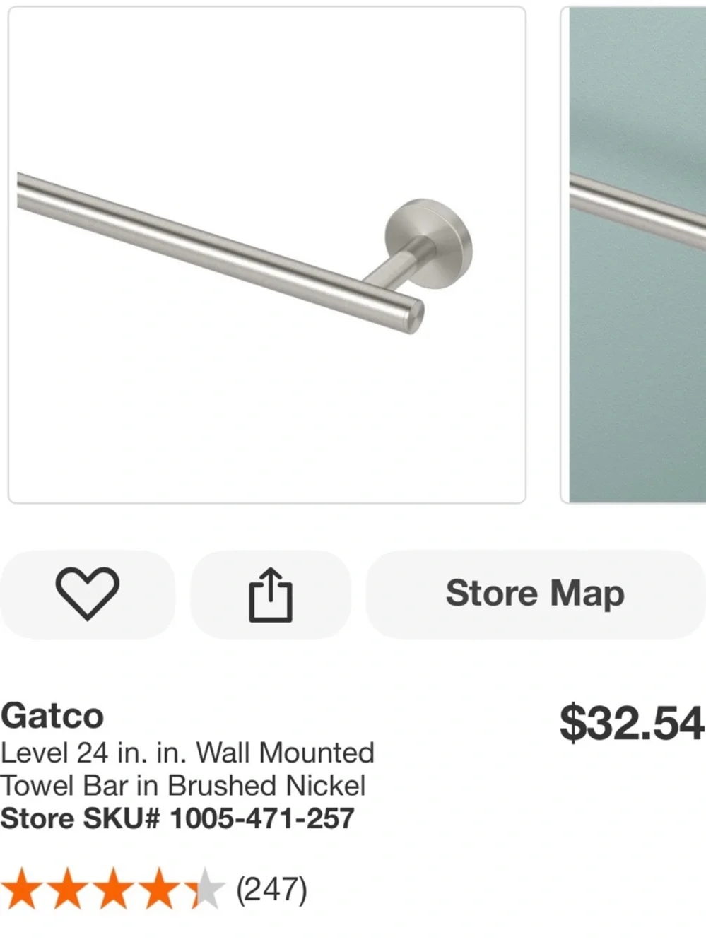 New Gatco Brushed Nickel Wall-Mounted Towel Bar 24”